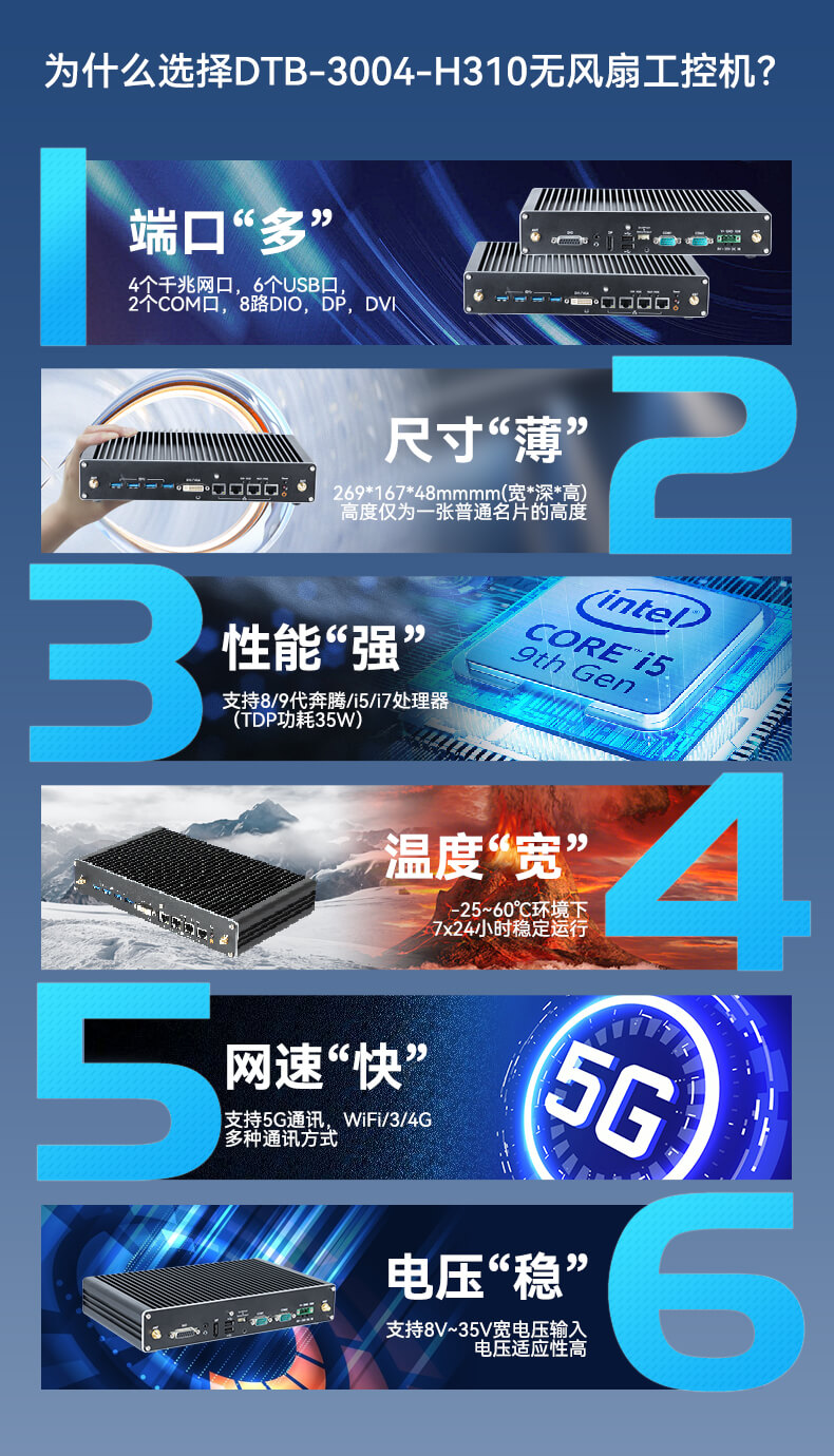 东田无风扇嵌入式工控机,环境监测工业电脑,DT-3004-H310